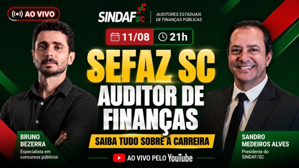 Live no canal do professor Bruno Bezerra no Youtube sera no dia 11 de agosto com a participacao do presidente do Sindaf SC