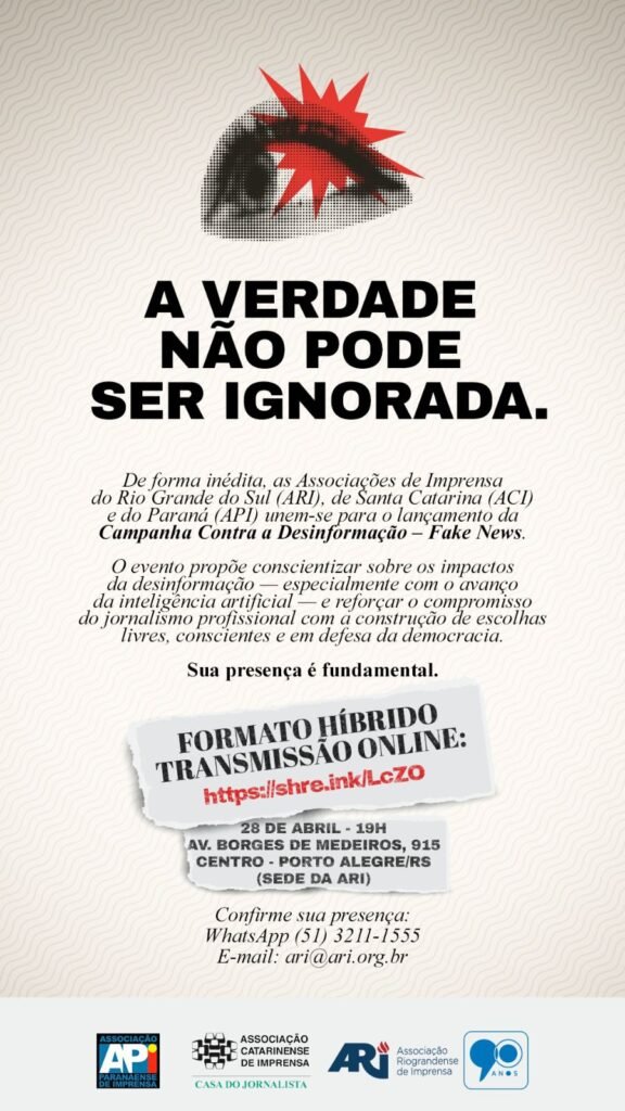 As principais associa&ccedil;&otilde;es de imprensa do Sul do Brasil se unem, de forma in&eacute;dita, para lan&ccedil;ar uma campanha conjunta de combate &agrave; desinforma&ccedil;&atilde;o.