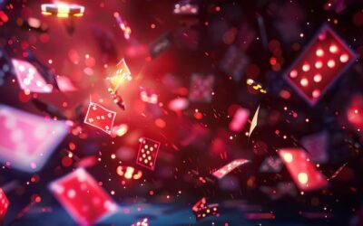 um fundo vermelho e preto com cartas de jogo voando no ar brilhando com efeitos de luz rosa 1175634 10489